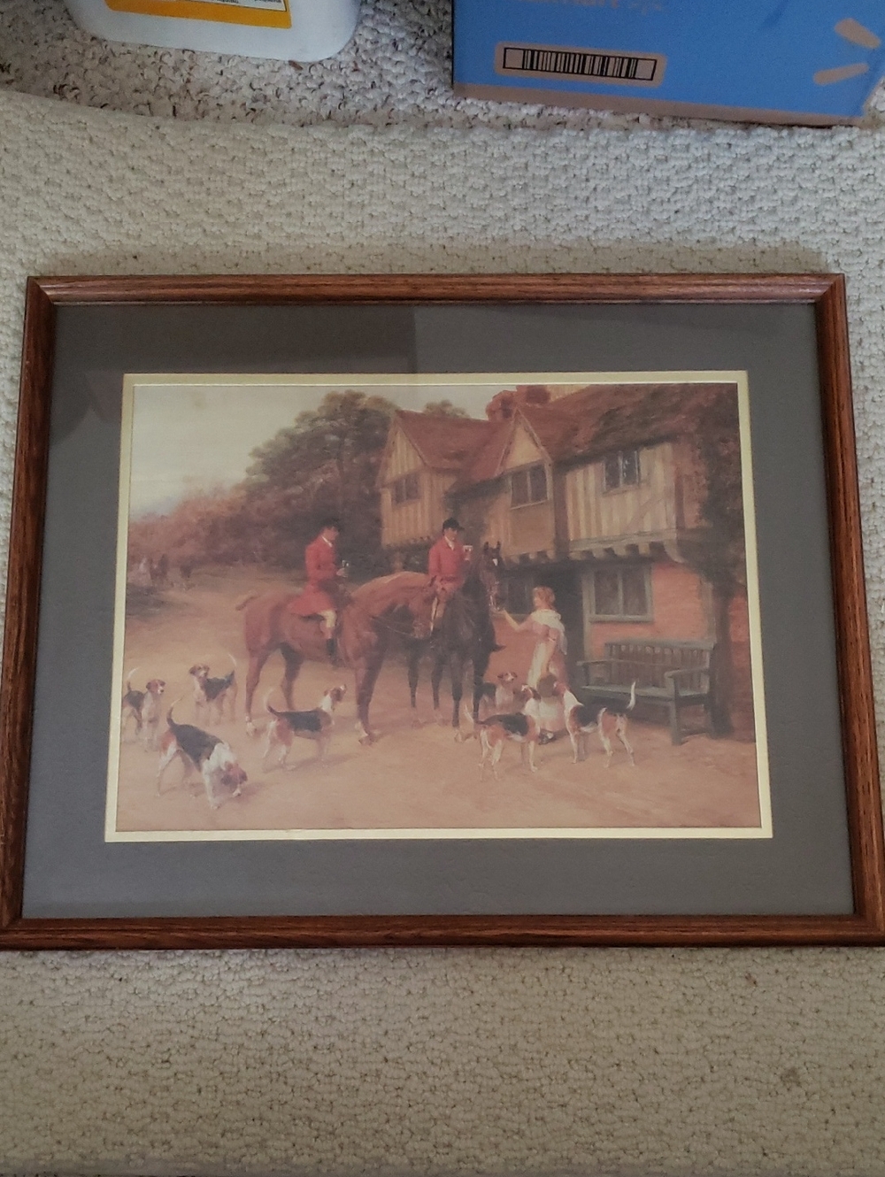 Framed Heywood Hardy Fox Hunting Scene Print with Mahogany Frame